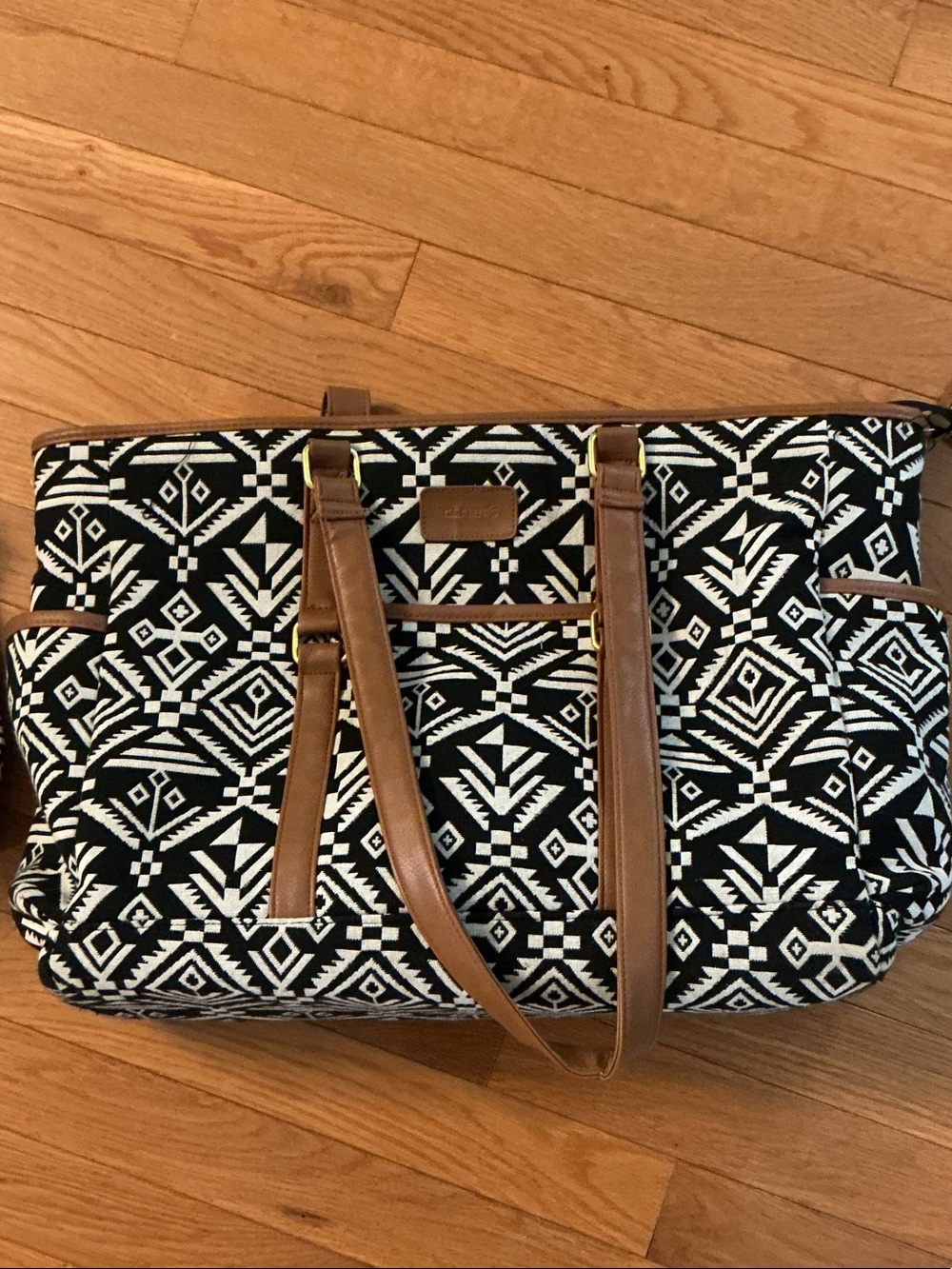 Carter's Black & White Aztec Weekender Bag with Brown Accents